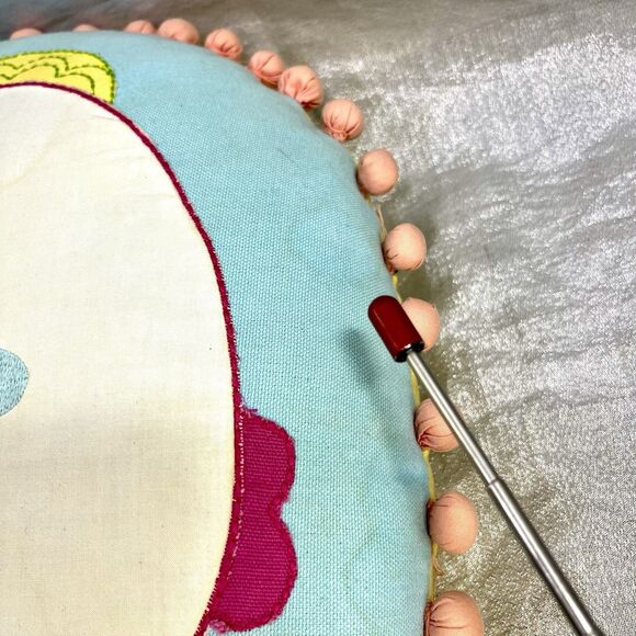 POTTERY BARN KIDS Decorative Throw Fish Pillow Round with Pom Pom Edge - Picture 5 of 10